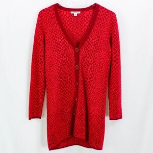 ISAAC MIZRAHI LIVE Red Snake Print V-Neck Cardigan Sweater